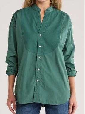 Frank & Eileen Victoria Surplice Neck Button Up Shirt GREEN /GREEN Size XS